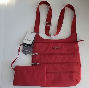 Baggallini Zipper Crossbody Red, Grey Purse with RFID Wristlet Bag School Gift